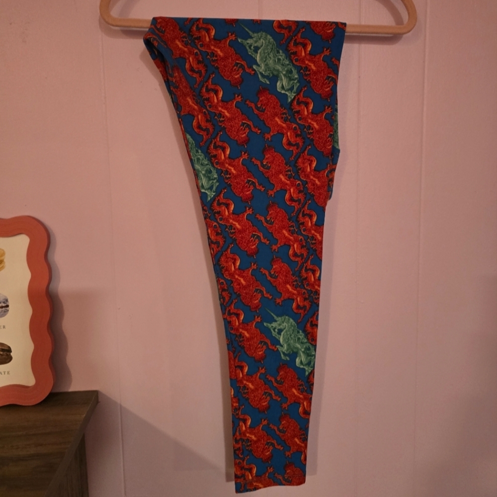 LuLaRoe Blue and Red Unicorn and Lion Leggings